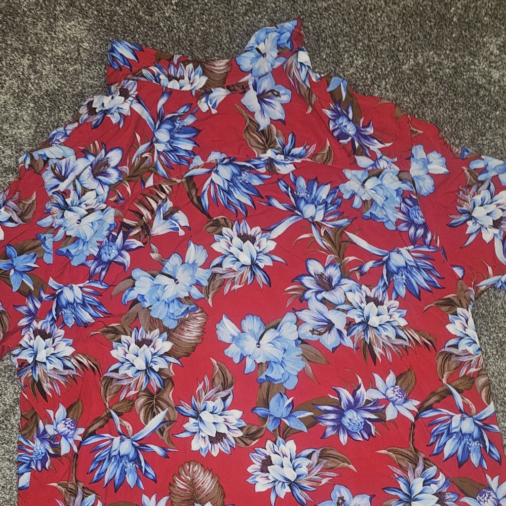George Mens Aloha Vibriant Red, Blue, White And Blue 3XL BUTTON down T Shirt